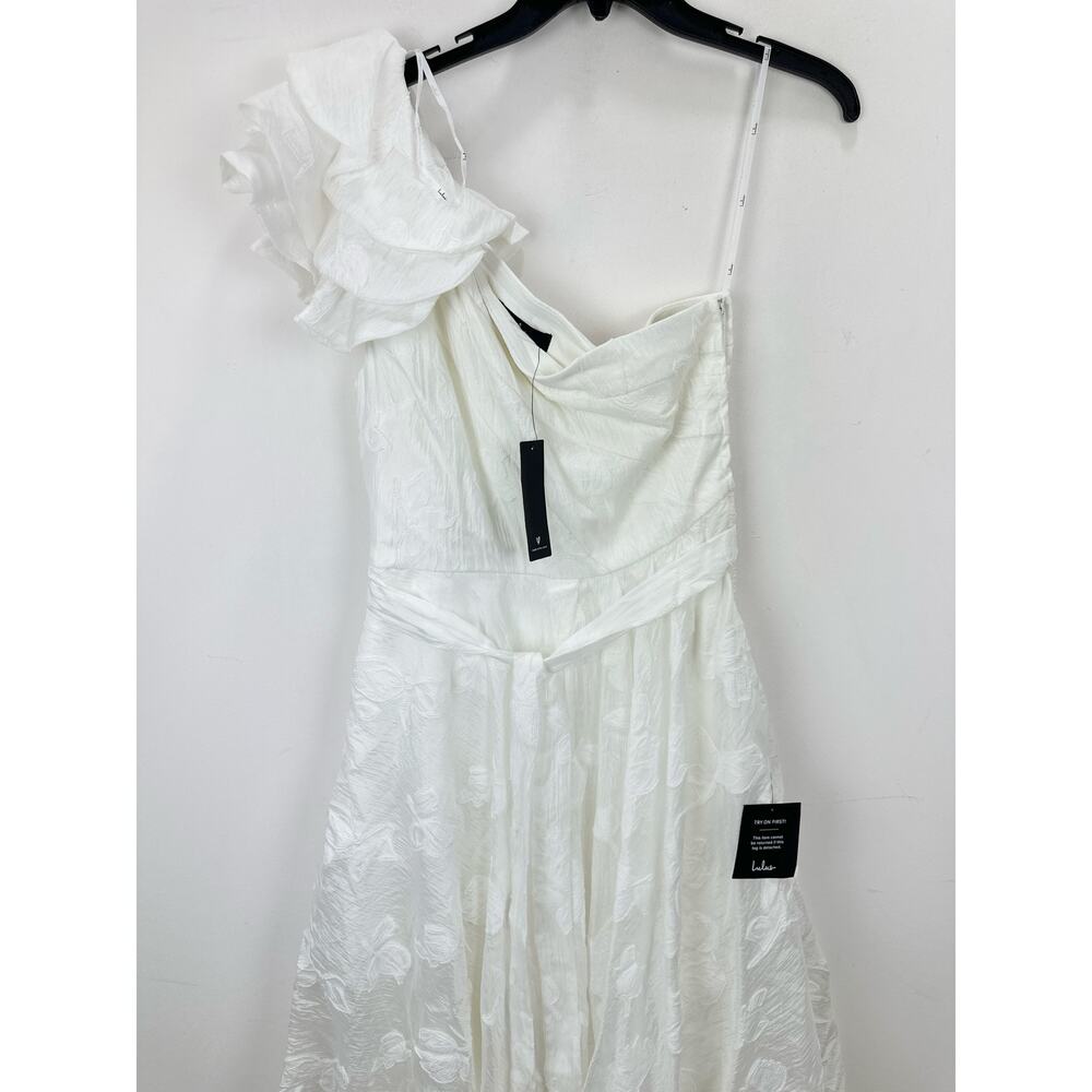 Lulus Sweet Definition White Burnout Ruffled One-Shoulder Midi Dress Large NWT - Picture 14 of 14